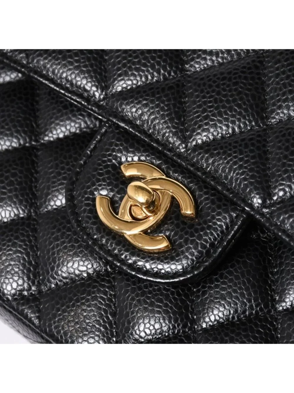 Chanel Quilted 23 Double Flap Chain Shoulder Bag CC Logo Caviar Leather Black
